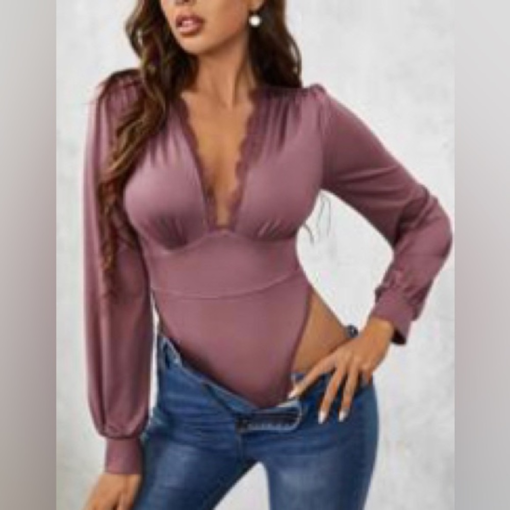 SHEIN Bishop Sleeve High Cut Body Suit